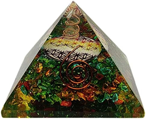 Sharvgun Black Tourmaline & Turquoise Stone Orgone Piramid Flower of Life 65-75mm Ex-LG