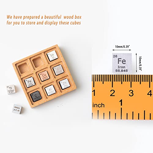 9 peças elemento cubo de cubos de cubos de 0,39 ”cubos de densidade para educação científica 99,99% Coleção