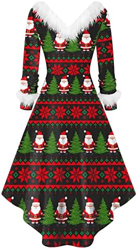 Vestidos de Natal para mulheres 2022 Festa de manga longa Casual Dressual Vestido de outono xadrez elegante