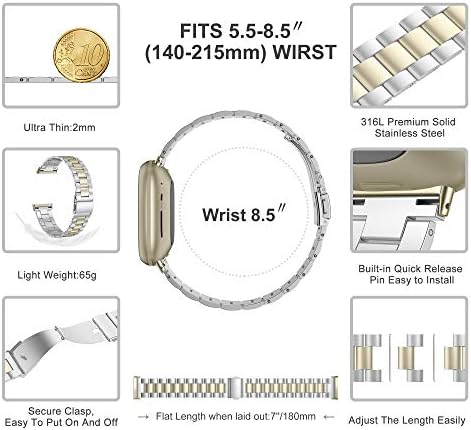 Bandas de tecido de wearlizer compatíveis com Fitbit Versa 3/Fitbit Sense for Women, aço inoxidável Ultra-fino