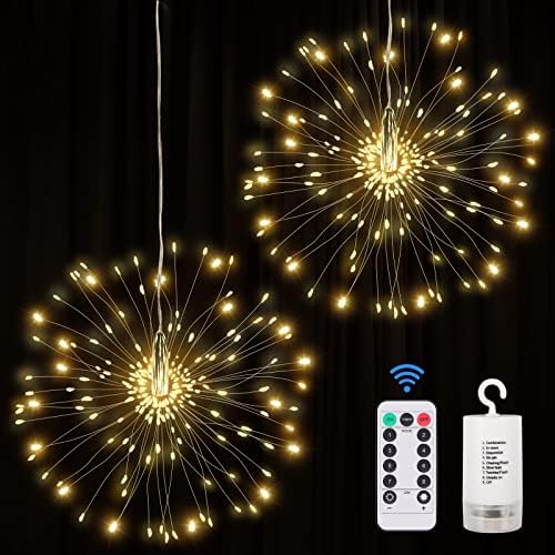 Fooing 2 Packs Firework Lights 200 LED LUZES DE CURSO DE CURBO STARBURSO COM LUZES COM REMOTO, 8 MODOS