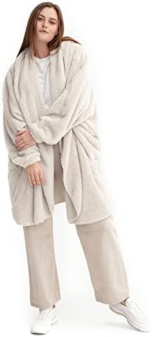 Unhide Robe de pele falsa e curta - cobertor vestível e quente e quente - feito de material de