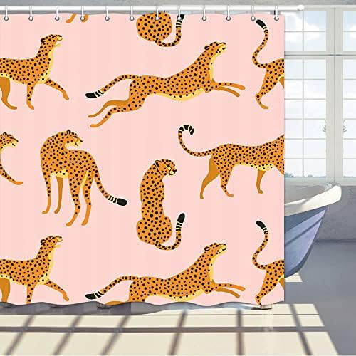 Uokiuki Boho Leopard Fabric Curtain, cortina de chuva de animais tropicais para banheiro, cortina