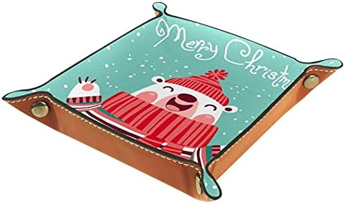 Tacameng Christmas Bear fofo, caixas de armazenamento Pequeno bandeja de bandeja de manobrista de couro Greates