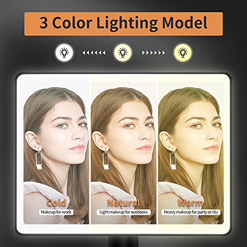 Espelho de maquiagem de vaidade iluminada grande - 3 modos de iluminação coloridos iluminam espelho com