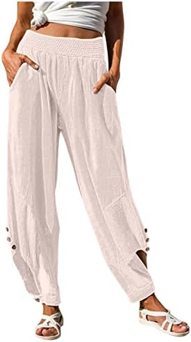 Calças de linho gumipy para mulheres de malha elástica da cintura recorda Capri Pants Casual calças de harém