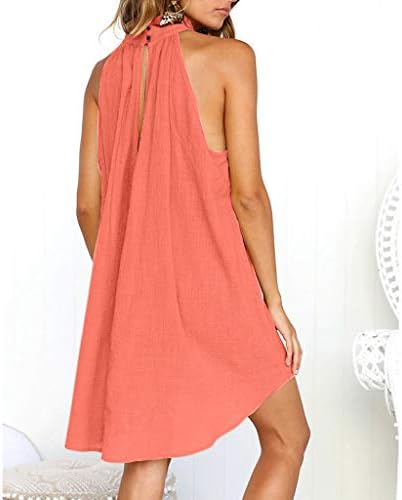 2023 Summer feminino Halter pescoço mini vestido solto vestido plissado vestido de praia curta vestido de