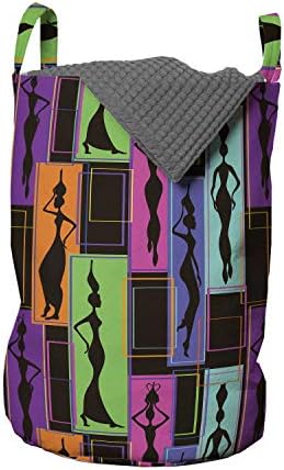 Bolsa de lavanderia africana de Ambesonne, quadros coloridos de padrões geométricos abstratos com mulheres