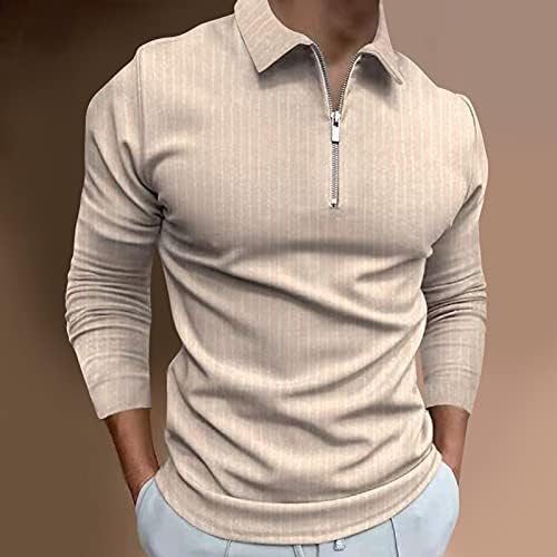 Xzhdd zíper camisetas pólo para homens, outono inverno listrado slim fit manga longa camiseta de negócios