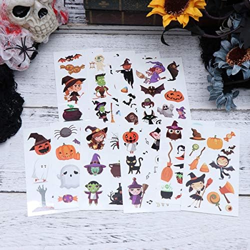 Partykindom Halloween Decorações de casa, 10 folhas Tattoo Stickers Padrões de desenho animado Elementos de Halloween
