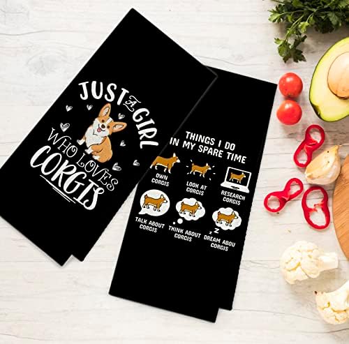 Kunlisa engraçada Corgi absorvente toalhas de cozinha e panos de prato 16 × 24 polegadas Conjunto