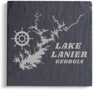 Lake Lanier Georgia Slate Coaster Conjunto de 4 gravado a laser, cinza