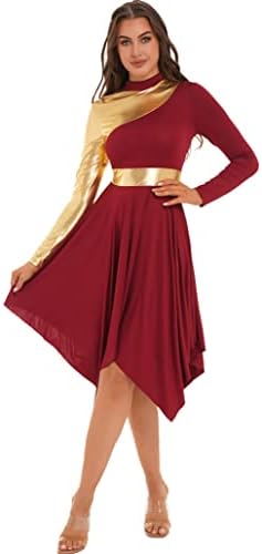Shinsto Women Mulheres Metálicas Blocos de Louvor Vestido de Dança Adoração Liturgical Tunic Skirt Lyrical