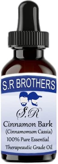 S.R Brothers Cinnamon Bark Pure e Natural Terapereautic Grade Essential Oil com conta -gotas 50ml