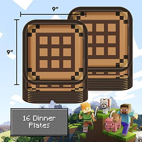 Pacote exclusivo de louça do Minecraft para 16 | Capas de mesa, guardanapos, jantares e sobremesa, banner,