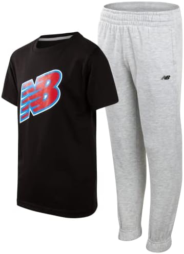 Conjunto ativo de corredor ativo de New Balance Boys-2 peças de t-shirt de manga curta/longa Conjunto