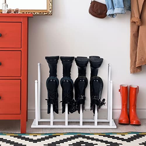 Mygift Modern White Metal Free Standing Boot Shoe Rack Organizador, suporte de armazenamento de bota alto,