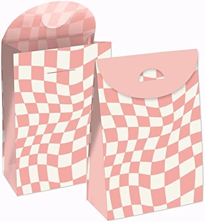 Big Dot Of Happiness Pink Ficchered Party - Presente Sacos de favor - Goodie Boxes - Conjunto de 12