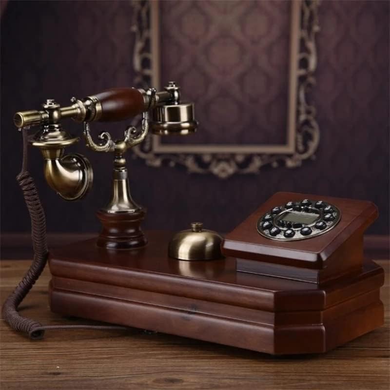 Zlxdp antigo telefone fixo telefone antiquado sino mecânico pastoral retro em casa escritório sólido wood telefone
