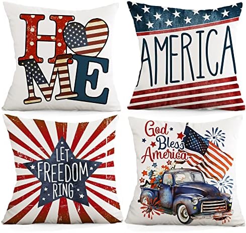 4 de julho Decorações Capas de travesseiros 18x18 American Flag American Patriótico Capas de travesseiros
