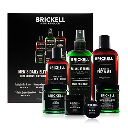 Brickell Men's Daily Elite Face Care Rotina I, toner, lavagem facial em gel, esfoliação facial, creme