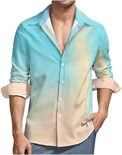 Tops da blusa para mangas compridas masculinas para baixo camisas de lapela de tamanho grande gradiente