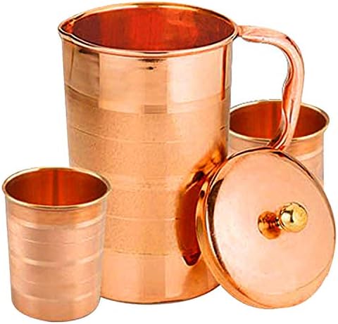 Jarro de cobre e 2 conjunto de copos, jarro puro de cobre, feito à mão, 54 onças, melhor para água,
