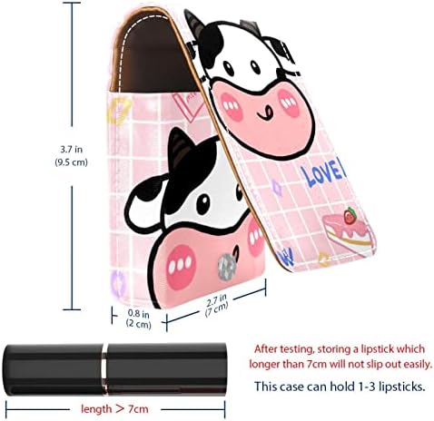 Caixa de batom oryuekan com espelho bolsa de maquiagem portátil fofa bolsa cosmética, cartoon animal de vaca