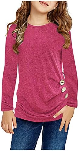 Tunica de menina infantil Tunic Tops Crewneck Ultra Soft Solid Color Slave Longa Pullover casual