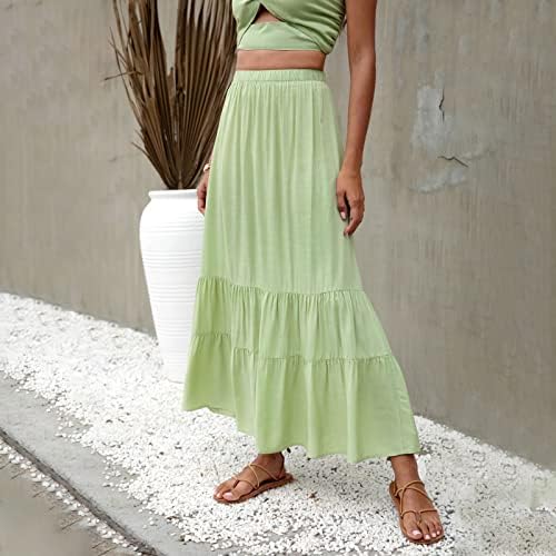 Flowy Pleated Maxi Midi Shairts For Women Summer Casual Boho Maxi Salia Floral Estampa Alta Cintura
