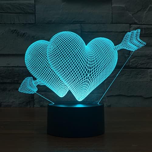 Love Romantic Glow Led Night Light Light 3D Arrow através do coração 7 Cores Sensor de toque de