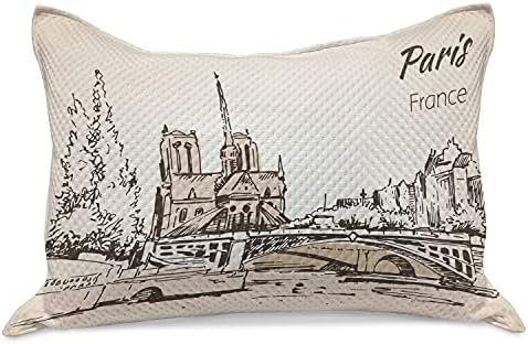 Ambesonne Notre Dame de Paris maconha colcha de travesseira, desenho da cidade esboço da capital da França,