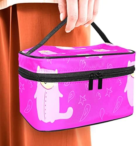 Bolsa de maquiagem de viagem Yoyoamoy, Kawaii Cat Pink Padrão grande bolsa de cosmética maquia
