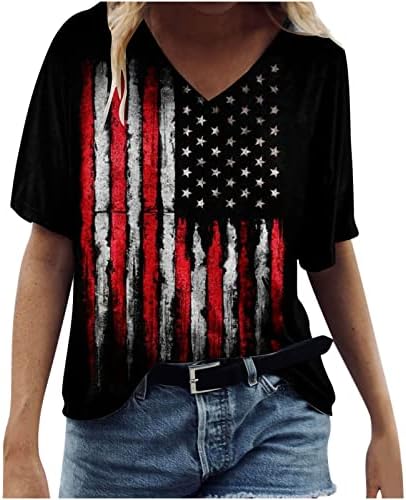 Bandeira americana feminina 4º julho Camisas V Nech Summer Tees casuais de manga curta camisetas patrióticas