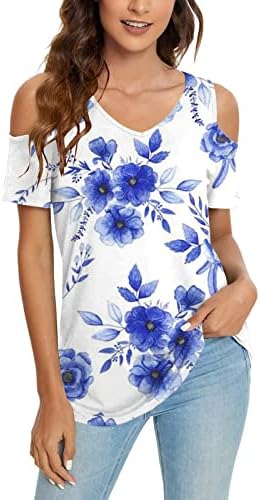 Top Tee for Teen Girls Fall Summer Manga curta do ombro 2023 Trendy V Neck Cotton Graphic Brunch camisa