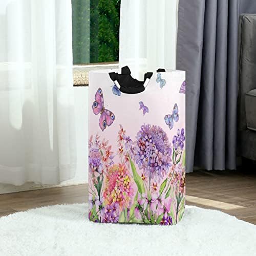 Spring Butterfly Flower Lavanderia cesta de cesta de aquarela roxa de armazenamento floral lavander