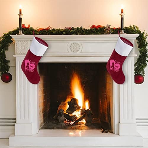 Eu amo meu coração pitbull personalizado meias de Natal lareira da família de lareira decorações penduradas