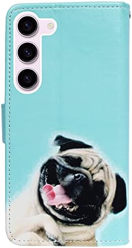 Caixa BCOV Galaxy S23, Caixa de telefone Funny Pug Dog Flip Caixa da carteira com suporte de slot