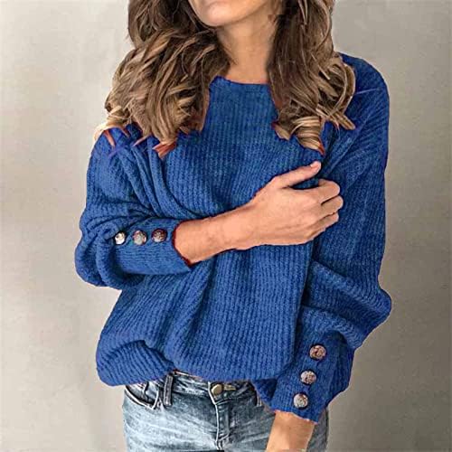 Nokmopo plus size suéteres femininos de moda feminina color de cor redonda pescoço quente suéter comprido suéter