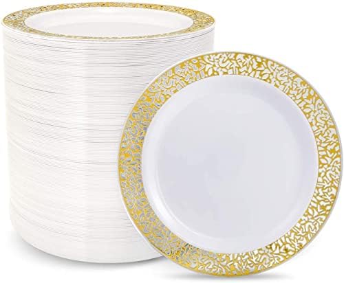 Placas de prata plásticas de 100pcs de 100pcs, 10,25 Placas de jantar de festa, placas de plástico branco