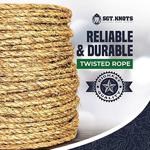 Sgt Nots Twisted Manila Cordão - Cordão de cânhamo de fibra de 3 fios naturais para uso interno e externo