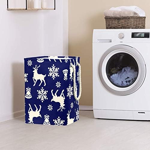 Indicultura de lavanderia cesto de natal veado sinos de flocos de neve no azul colapsível cestas de lavanderia
