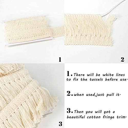 Vu100 Cotton Lace Ribbon Tassel Fringe acaba largo 1,75 polegadas, acabamento em tecido de renda por 6 jardas,