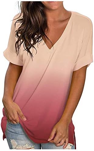 Tops de verão feminino Fashion Gradiente casual de decote em Vshirt de canela curta de decote curto tshirts tshirts