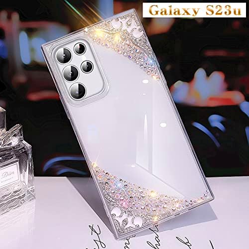 Caixa de bling square walaivgne para Samsung Galaxy S23 Ultra ， Caixa de telefone transparente com brilho com sparkle