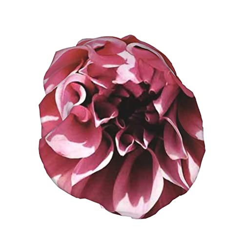 Capace de chuveiro estampado em flor da Dahlia Floral Pink, chapéu de banho de camadas duplas para