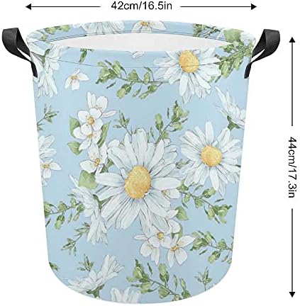 Cesta de lavanderia, cesto de lavanderia grande dobra com alças margaridas aquarela de flores silvestres, cesto