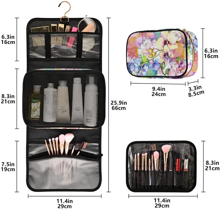 MnSruu Bolsa de higiene pessoal Flores de aquarela Saco de maquiagem pendurado para produtos de