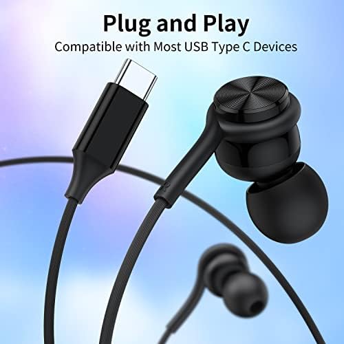 Fones de ouvido USB C fones de ouvido, fone de ouvido de cancelamento de ruído magnético com fio de USB tipo C com