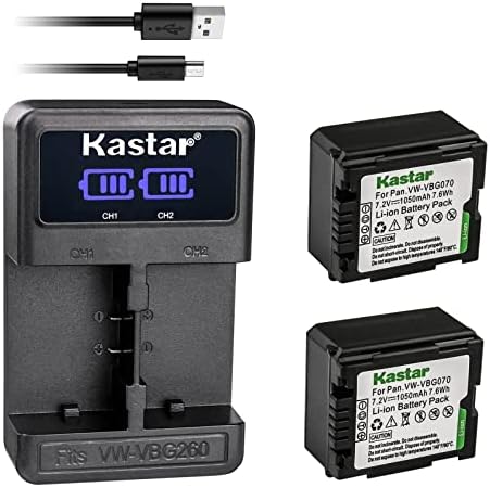 Kastar 2-Pack VW-VBG070 Battery and LED2 USB Charger Compatible with Panasonic HDC-HS300PC HDC-HS350 HDC-HS700